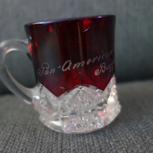 Pan American Expo Buffalo 1901 Rub Red Flash Glass with Handle Lou Florette - Picture 2 of 15